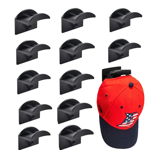 Shirene Cap Halterung Wand,12 PCS Selbstklebende Hut Halter Selbstklebende Huthaken Hutständer für Baseball Kein Bohren Organizer Wandmontage für Kopfhörer,Taschen,Schlüsselanhänger