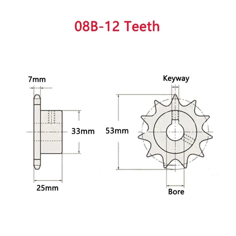 Roue dentée - 1 pièce - 12 - 24 dents - 08B - Pignon de chaîne en acier 45# - 12T 24T - Alésage cannelé 12 14 15 16 17 18 19 20 22 24-40 mm (12 dents, 28 mm (keyway 8 mm)