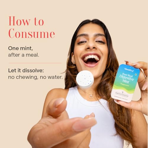 Image of The Good Bug Post Meal Digestive Mints - Peppermint | Post Meal Digestion Booster | 7 Digestive Enzymes | Helps Reduce Post-Meal Heaviness, Bloating, Acidity & Discomfort | No Added Sugar | 28 Mints (14 x 2 Packs) (Pack Of 2, Peppermint)