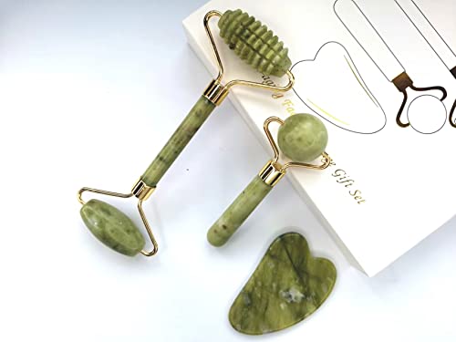 3 in 1 jade roller and scraping tool set facial massager, facial skin care, facial jade roller soothes the skin of the face, reduces wrinkles and cares for the skin