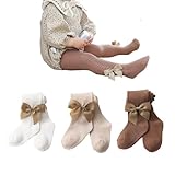 HXQLXGT Baby Girl's Tights 3 Pack Cable Knit Leggings Little Girls Seamless Stockings Bows Cotton 0-6T (UK, Age, 0 Months, 12 Months, 3 Bow)