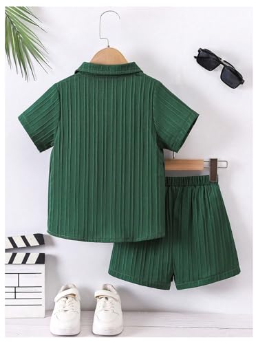 Image of SweatyRocks Boy's 2 Piece Summer Vacation Outfits Short Sleeve Collar Button Down Shirt and Shorts Clothing Set
