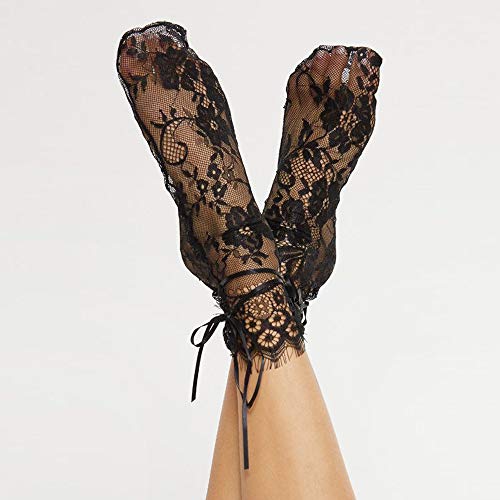 Hfu Fashion Sheer Socks Glitter Stars Transparent Lace Tulle Mesh Ankle Slouch Stockings High Heels Wedding Bridal Evening Accessories (49# L1 Black), One Size #TOP4