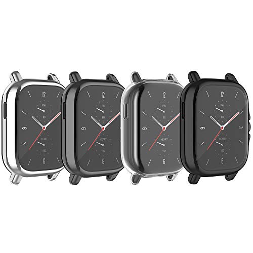 BabyValley Case Compatible with Amazfit GTS 2/GTS 3 All-Around Case Screen Protector TPU Plated Protective Cover Bumper Shell Waterproof Case for GTS 2 Watch (Gray&Silver&Black&Clear)