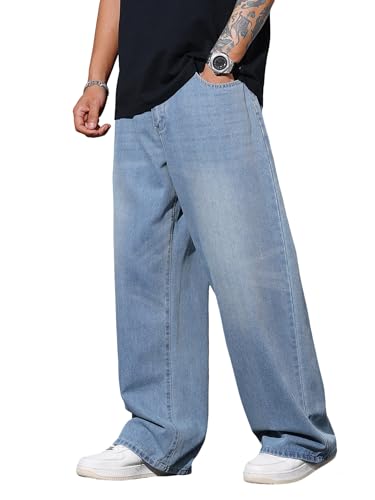 Zewool Jeans Baggy Hip Hop para homens, calças de ganga Skater de perna larga, calças de ganga folgadas Streetwear, C10 azul, L
