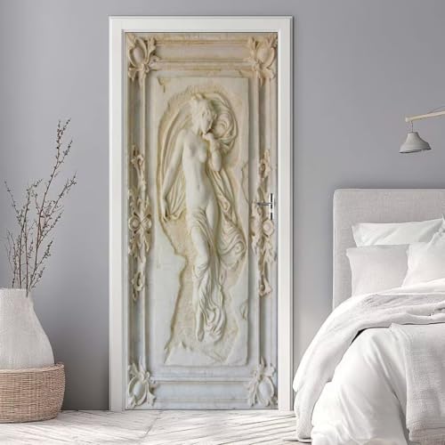 Adesivi per Porte Interne Autoadesiva Adesivo Porta 3D Signora Bassorilievo Pellicola Adesiva per Porte Impermeabile Vinile PVC Carta da Parati Decorazione da Parete Poster Murale 90X200cm -DS1456