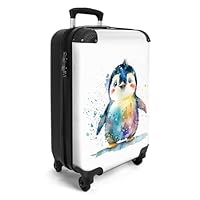 NoBoringSuitcases.com® Children's Luggage Kids Suitcase for Boys Girls- Hand Luggage - Cabin Suitcase - Travel Suitcase with Wheels - Trolley 55x40x20 cm - Penguin Watercolour - White - 20 Inch - 10kg