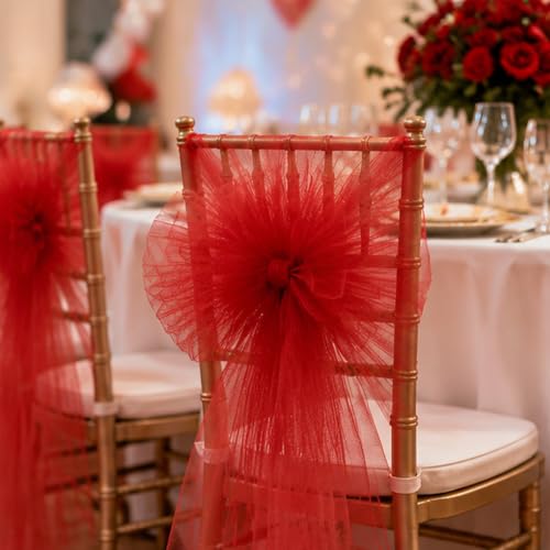Image of Red Tulle Fabric Ribbon 6 Inch by 25 Yards Rolls Fabric Spool Tulle for Gift Wrapping Wedding Decorations Craft Supplies DIY Tutu Skirt Baby Shower Birthday Party