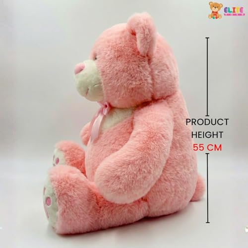 Image of ELITE CREATIONS Pink Teddy Bear Soft Toy 55 cm | Big Plush Teddy Bear with Bow | Cute Huggable Stuffed Bear for Kids Girls | Birthday Gift Soft Toy