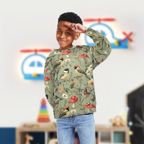 JUNZAN Aesthetic American Goldfinch Birds Sage Green Little Kids Hoodie Sweatshirt Crewneck Sweatshirt With Hoodie Camping 4T4