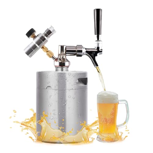 Juego de barril de cerveza de 5 litros – Barril de fiesta de acero inoxidable 304 con regulador de presión de carbono y grifo fijo, a prueba de fugas, portátil y fácil de limpiar, perfecto para uso