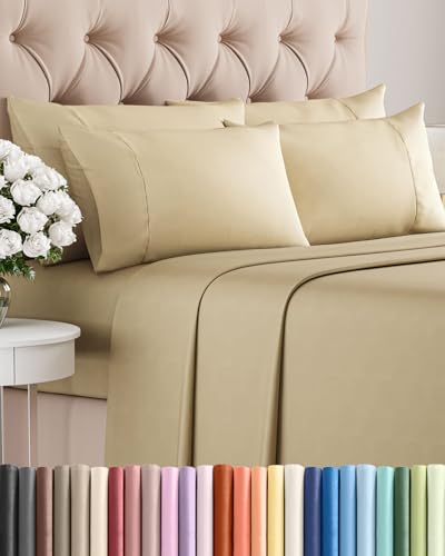Image of King 6 Piece Bed Sheet Set - Comfy, Breathable & Cooling Sheets - Beige | Ultra Soft Hotel Luxury Bedding Set w / 8-16 Inch Deep Pockets - 1 Flat & 1 Fitted Sheet & 4 Pillowcases - Wrinkle & Fade Free
