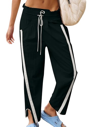 Track Pants Women Casual Drawstring Barrel Pant Lightweight Baggy Contrast Color Workout Pants with Pockets
