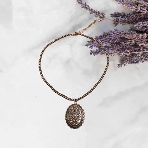 Western Style Necklaces For Women Concho With Rhinestone 16 Inch Necklaces Navajo Pearl (Copper Concho), Charm Size(1.15''*1.35'') Length 16''+3(Ext) #TOP2