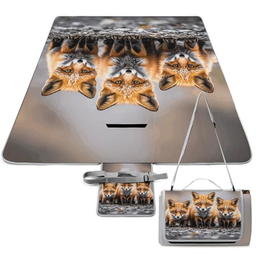 LMHLDSC Beach Blankets for Adults Waterproof Portable Foldable Many Foxes Outdoor Picnic Blanket Beach Mat for Camping Hiking Family Travel
