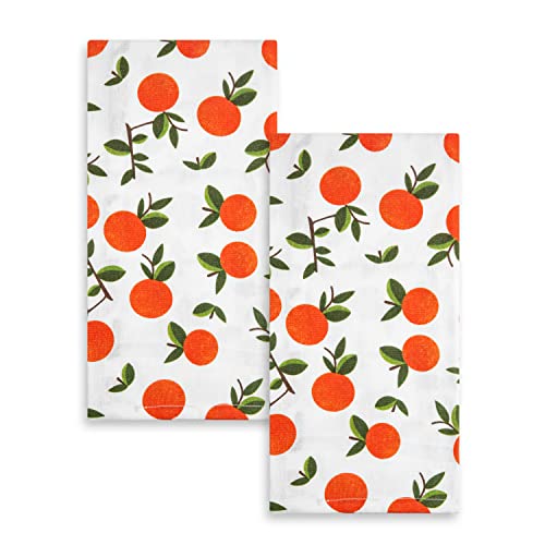 Gmicréatifs 2 Pack, 100% White Cotton Home And Kitchen Hand Towel, Tea Towels, Dish Towels, Bar Towels Citrus Oranges Print, Absorbent Measuring 24”X 16" Inches #TOP29
