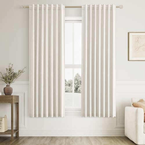 Guken 100% Blackout Linen Curtains 62 Inch Long for Bedroom 2 Panels Cream