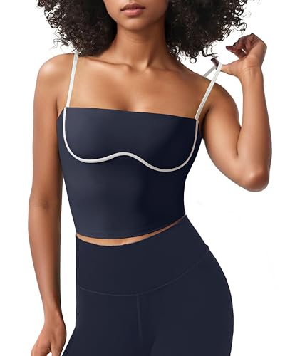 Image of OMKAGI Womens Workout Tank Tops Adjustable Strap Longline Sports Bra Padded Sleeveless Top