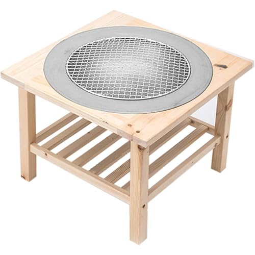 Yubbuio 大型家庭用実木バーベキューテーブル 耐熱囲炉裏テーブル キャンプ用 焼肉グリル 木目カラー (背が高い,木の色)