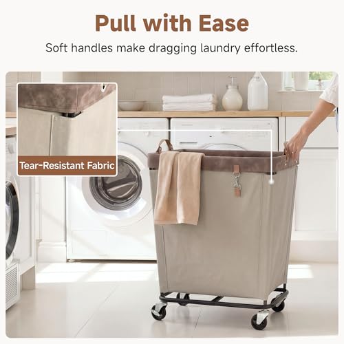 Image of StorageWorks Laundry Basket with Wheels for Clothes, 210L Tan Hamper Cart
