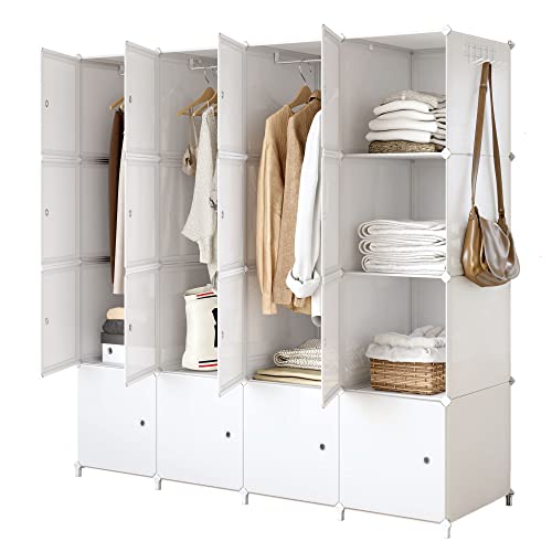 Joiscope Portable Closet For Hanging Clothes, Combination Armoire, Modular Cabinet For Space Saving, Ideal Storage Organizer Cube For Books, Toys, 16 Cubes #TOP17