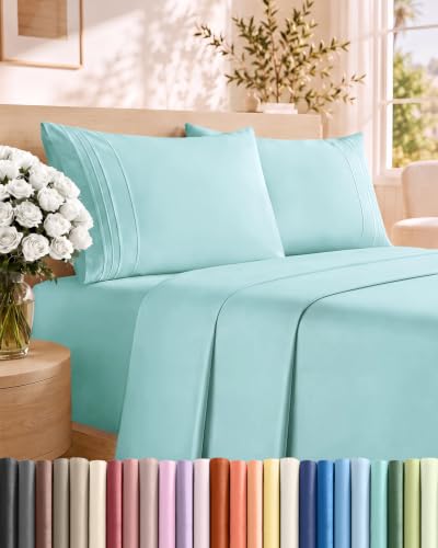King Size 4 Piece Sheet Set - Comfy Breathable & Cooling Sheets - Spa Blue
