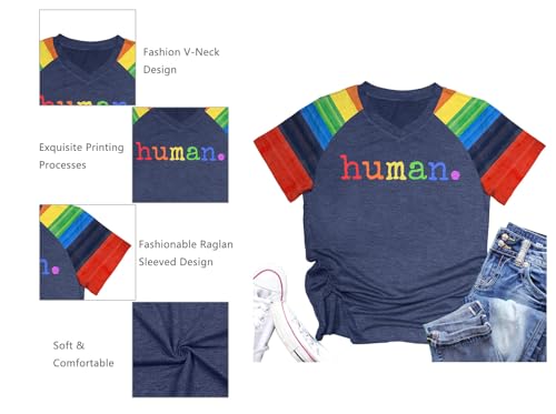 Zylkor Pride Tshirts for Women Be You Letter Print T Shirt Rainbow Graphic Tee Shirt Pride Vneck Tee Tops — view 6