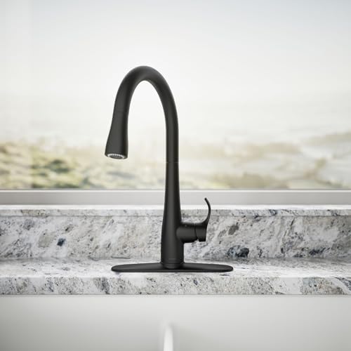 Image of KOHLER Simplice Response Touchless Pull Down Kitchen Faucet in Matte Black, K-22036-BL