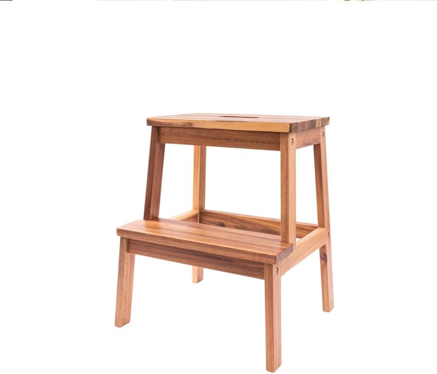Taburete de madera maciza con escalera de 2 escalones, taburete utilitario con bordes seguros y elegantes, asiento de banco pequeño con almohadillas