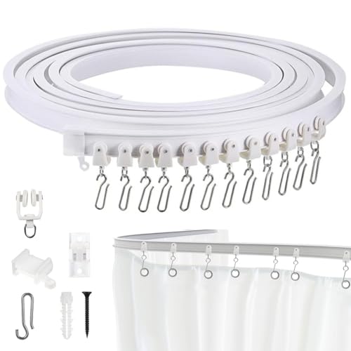 Riel flexible para cortina de techo LOMUG de 5 m, riel curvo con rodillos silenciosos para mayor privacidad en salas de estar, baños, autocaravanas y separadores de ambientes.