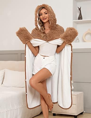 UMIPUBO Hoodie Blanket Fleece Wearable Sherpa Blanket Super Soft Fluffy Oversized Shawl Hooded Plush Throw Cloak Wrap Sofa TV Blanket For Audlts, Women, Men, Kids (sloth, One Size)