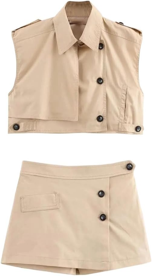 Women Summer Lapel Button Sleeveless Asymmetry Decorate Short Vest And Slim Casual Zipper Shorts Suit