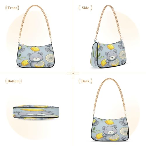 Image of Shoulder Bags for Women Vintage Yellow Lemon Fruit and Blue Print Hobo Tote Handbag Small Clutch Purse with Zipper Closure