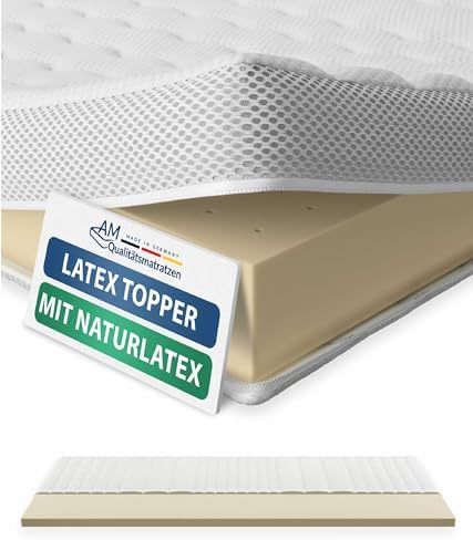  AM Qualitätsmatratzen Topper Latex Premium - Topper 100x200 Made in Germany - Sobrecolchon de látex Natural y Transpirable - 6 cm - Cubre colchon con Funda de Lyocell y función Antideslizante 