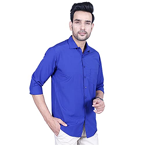 Image of Men's Cotton Solid Slim Fit Casual Spread Collar Shirt