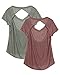icyzone Activewear Fitness Yoga Tops Workout V Neck Open Back T-Shirts for Women