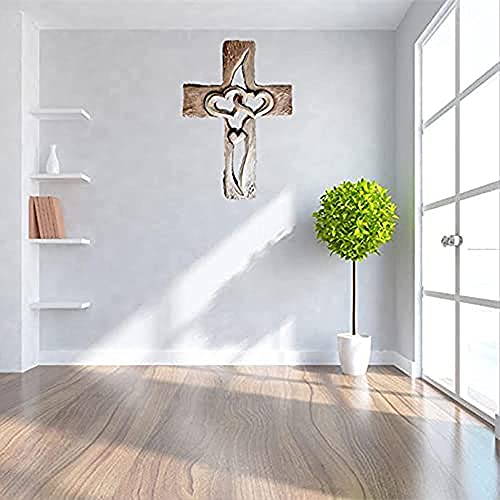 Swhcvj Gesneden houten kruis verweven harten, Muur Opknoping Houten Kruis Hand Gesneden Antiek Ontwerp, Liefde God Houten Muur Kruis voor Thuis Woonkamer Decor - Image 3