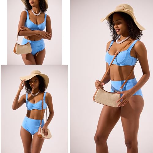 Straw Purse Summer Trendy Straw Crossbody Bags Raffia Rattan Beach Bag Shoulder Underarm Bag with 2 Straps2