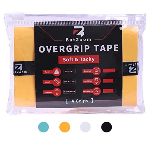 Batzoom Tennis Racket Grip Tape, Thin And Tacky Overgrips With Comfort, Anti-Slip And Absorb Sweat Wrap Tape For Handles(4, 10, Or 40 Pack) #TOP3