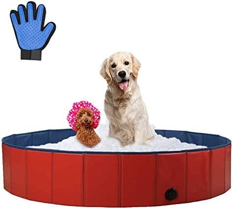 SURPCOS Foldable Dog Swimming Pool, New Upgraded Collapsible Pet Bath Pool for Dogs Cats and Children Indoor & Outdoor, Medium 47''x12''