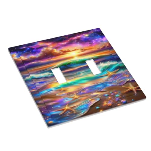 Decorative Switch Covers Plate Colorful Sunset Starfish Beach Shells 2 Gang Wall Plate Oversized Double Toggle Light Switch Plate Wall Cover Plate Faceplate for Bathroom Bedroom Decor