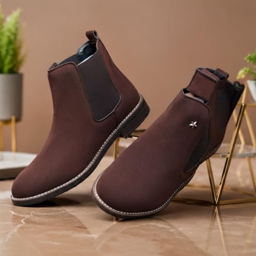 Image of Men's Chelsea Boots Suede Finish Slip-On Ankle Boots Elastic Side Panel Casual & Formal Wear