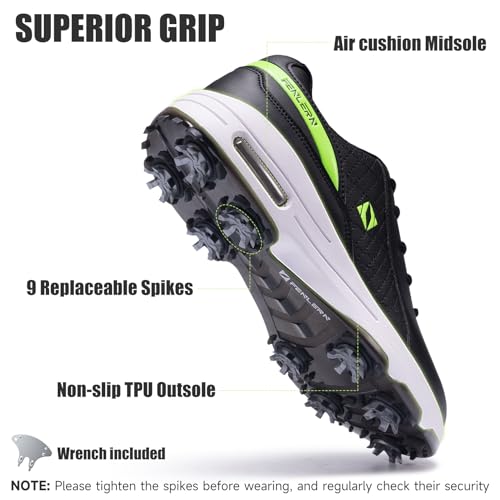 Image of FENLERN Men's Golf Shoes Waterproof Wide Spiked Non Slip
