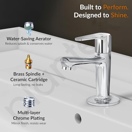 Image of Plantex Pure Brass Pillar Cock Tap for Basin with Teflon Tape /Single Lever Basin Tap /Tabletop Wash Basin Tap /Faucet for Wash Basin (Dol-2301, Chrome)