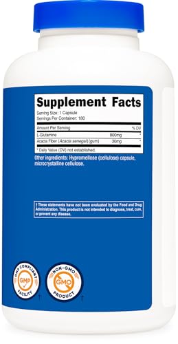 Image of Nutricost L-Glutamine 800mg, 180 Capsules - Gluten Free, Non-GMO (Pack of 3)