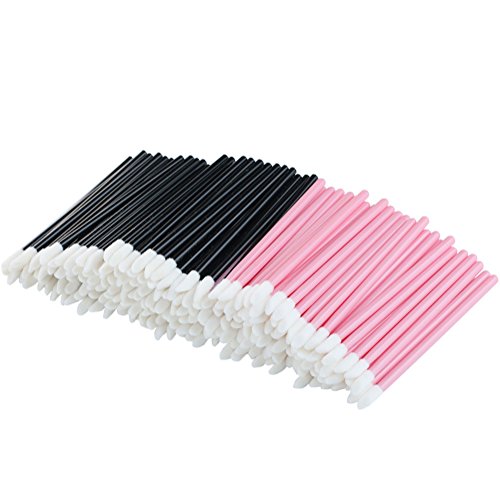 ScivoKaval 200pcs Disposable Lip Brush Lipstick Gloss Wands Applicator Multi Color Kits Black and Pink