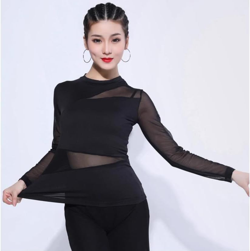 Latin Training Outfit Mesh Splice Cha Cha Dance Performance Top Dance Clothes for Rumba Women's Ballroom Clothing