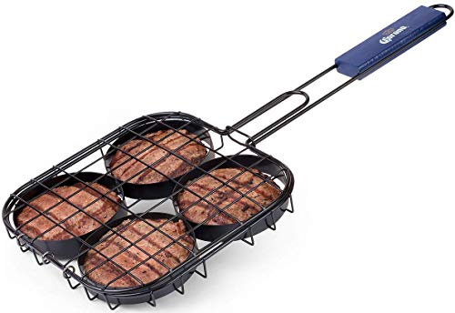 Corona BBQ Grill Accessories Set as Hamburger Grill Basket with Locking Grill Handle