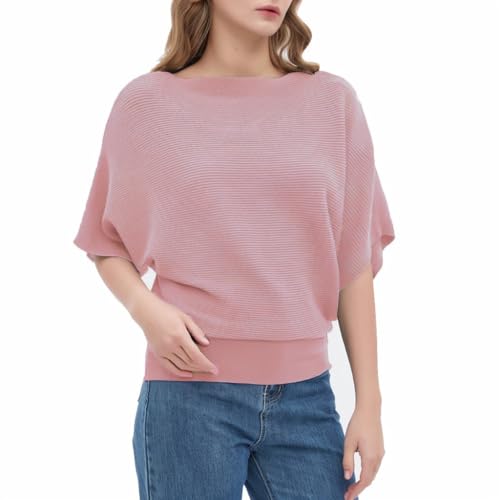 Image of EDSTAR Women Dolman Batwing Sleeves Knitted Sweaters Winter Boat Neck Pullovers Tops