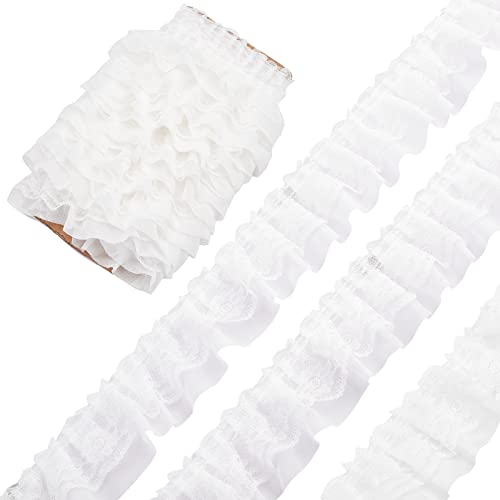 GORGECRAFT 11 Yards White Double-Layer Pleated Chiffon Lace Trim 2“ Wide 2-Layer Gathered Ruffle Trim Edging Tulle Trimmings Fabric Ribbon for Home DIY Sewing Crafts Costume Pillowcase Embellishments by GORGECRAFT - Used condition - US$12.60